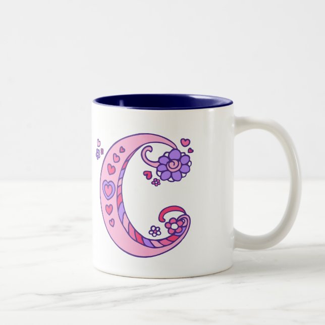 Decorative Monogram C herzen & Blume rosa Tasse (Rechts)