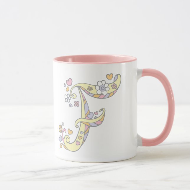Decorative Monogram F herzen und Blume Tasse (Rechts)