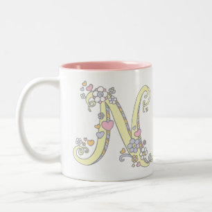 Decorative Monogram N herzen Blume Kunst Tasse
