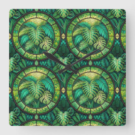 Decorative panel with a lush green tropical  quadratische wanduhr
