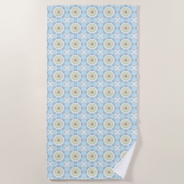 Decorative pastel blue geometric patterned  strandtuch (Vorderseite)