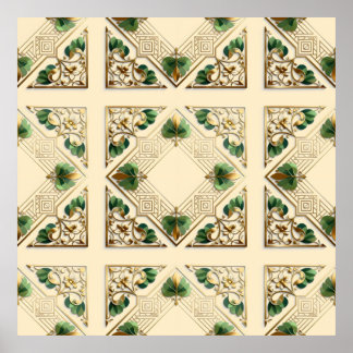 decorative pattern combining gold floral motifs poster