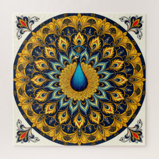 Decorative peacock bird on white puzzle