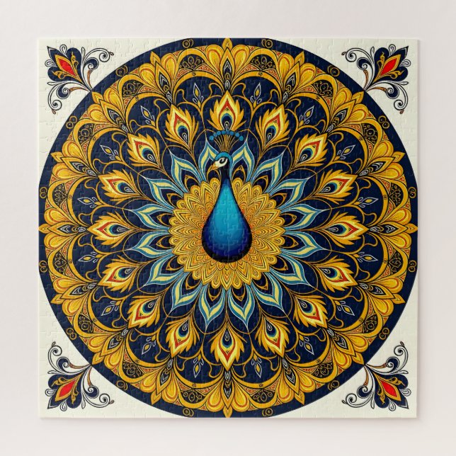 Decorative peacock bird on white puzzle (Vertikal)