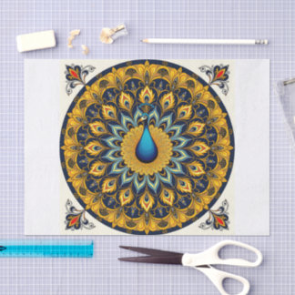 Decorative peacock bird on white seidenpapier