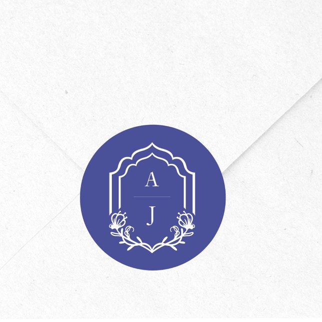 Decorative Rahmen für die Hochzeitsmonographie Runder Aufkleber (Decorative Frame Custom Floral Wedding Monogram Classic Round Sticker)