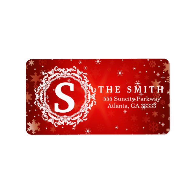 Decorative Rahmen Monogram Red Snowflake Weihnacht Adressaufkleber (Vorne)