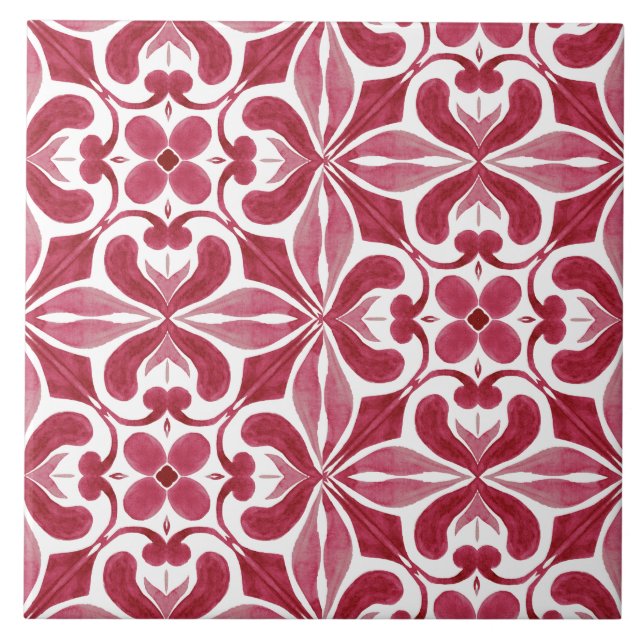 Decorative Red Azulejo Tile Patchwork Pattern Fliese (Vorderseite)