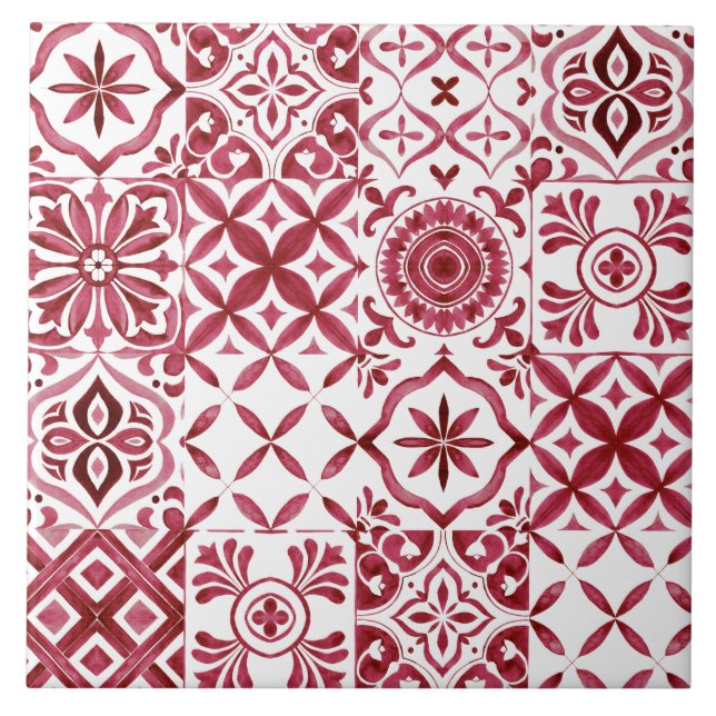 Decorative Red Azulejo Tile Patchwork Pattern Fliese (Vorderseite)