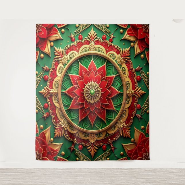 Decorative Red Green Holiday Backdrop Wandteppich (Vorderseite)