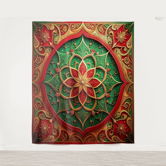 Decorative Red Green Holiday Backdrop Wandteppich (Vorderseite)