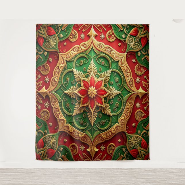 Decorative Red Green Holiday Backdrop Wandteppich (Vorderseite)