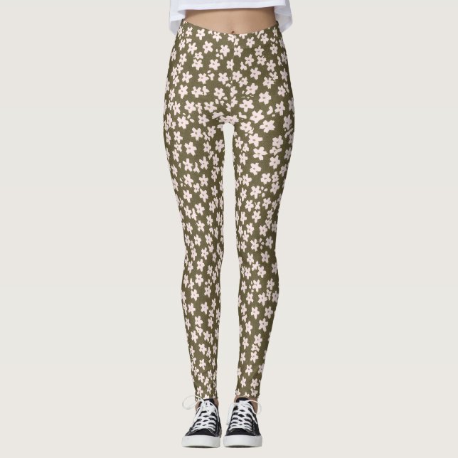Decorative Retro Japanese Floral Pattern Leggings (Vorderseite)