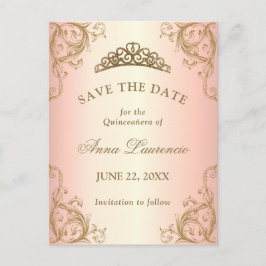 Decorative Rose Gold Quinceanera Save the Date Postkarte