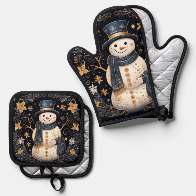 Decorative Snowman Holiday Ofenhandschuh & Topflappen-Set (Vorderseite/Rückseite)