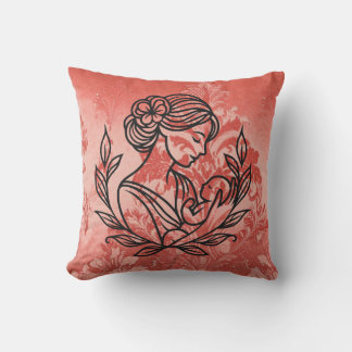 Decorative Throw Pillow – Mother and Child Floral  Kissen