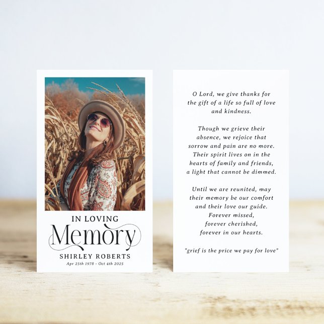 Decorative Typography Photo Sympathy Prayer Card (Von Creator hochgeladen)