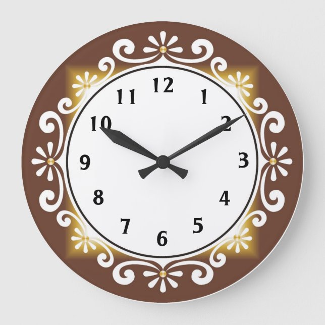 Decorative Wall Clock::Brauner Rahmen Große Wanduhr (Vorderseite)