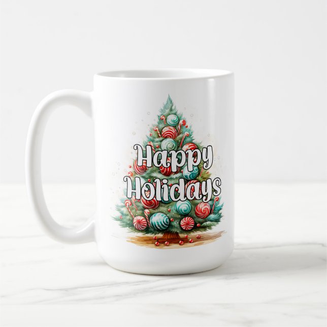 Decorative Whimsical Happy Holidays Christmas Tree Kaffeetasse (Links)