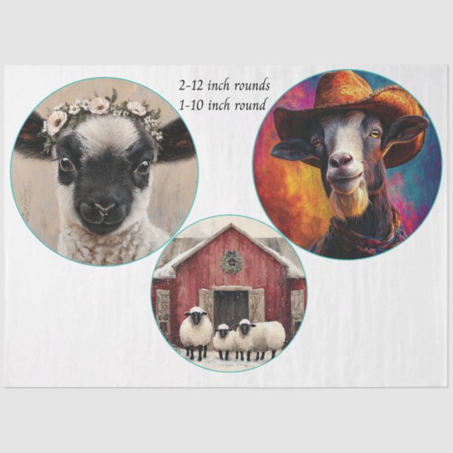 Decoupage 12 & 10" Round Farm Animals  Seidenpapier (Vorderseite)