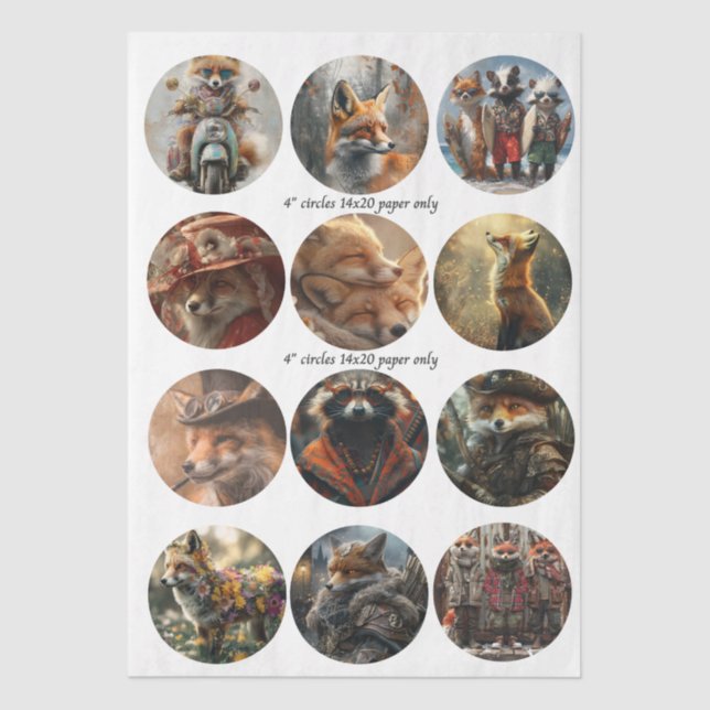 Decoupage 12 Fox 4" Coaster Woodland Designs  Seidenpapier (Vorderseite)
