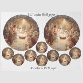 Decoupage 12" Nativity Scene Circles & 8 Coasters Seidenpapier