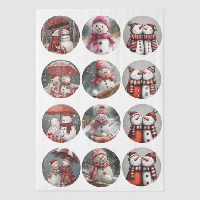 Decoupage 12 wunderliche 4" Untersetzer Santa Desi Seidenpapier (Vorderseite)