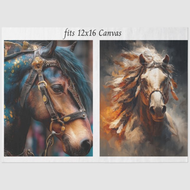 Decoupage 12x16 Stallion Horse Steampunk & Western Seidenpapier (Vorderseite)