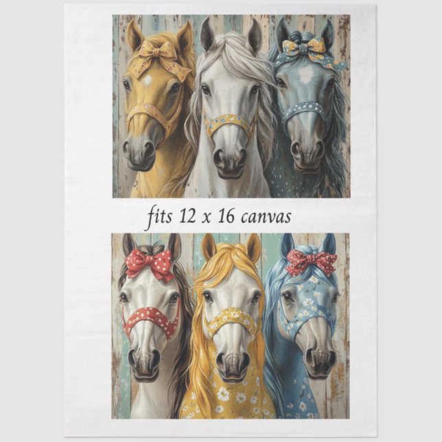 Decoupage 12x16 Whimsical 3 Panel Horses  Seidenpapier (Vorderseite)