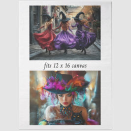 Decoupage 12x16 Whimsical Witches Festive Mystical Seidenpapier