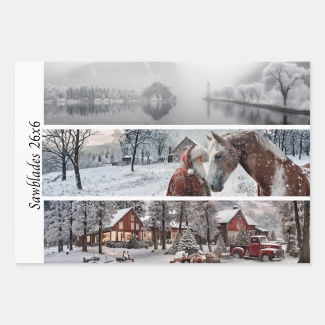 Decoupage 26x6" Winterkollektion Handsäge Designs Geschenkpapier Set (Vorderseite)