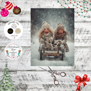 Decoupage 2 Kinder lachen und Schlittenfahren Schn Seidenpapier