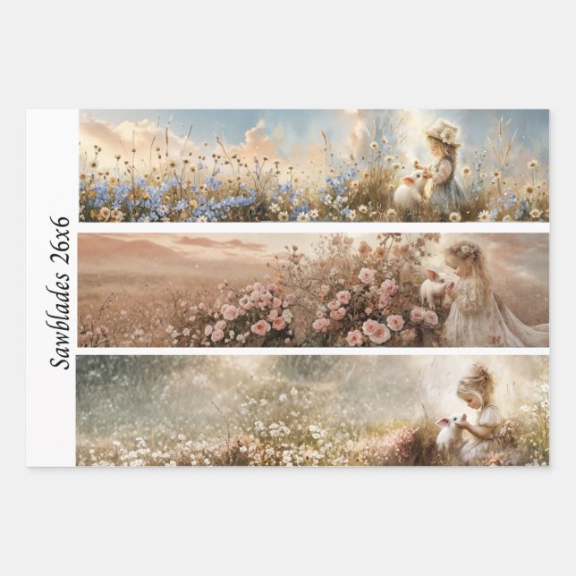 Decoupage 3 Designs Farm Girl & Pig Handsaws Geschenkpapier Set (Vorderseite)