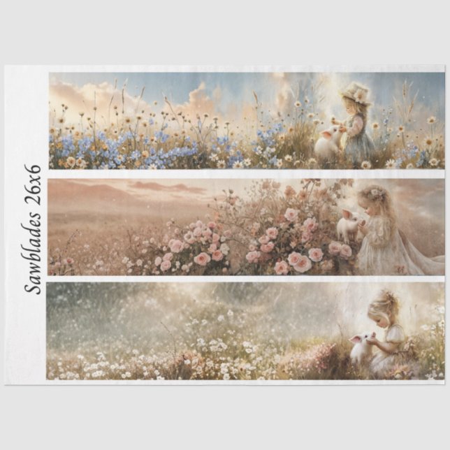 Decoupage 3 Designs Farm Mädchen & Schwein Handsäg Seidenpapier (Vorderseite)