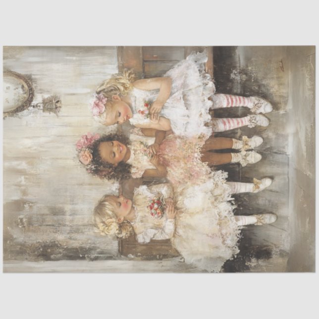 Decoupage 3 Kinder Blühen Freundschaften Seidenpapier (Vorderseite)