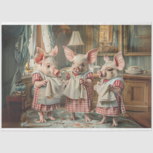 Decoupage 3 Kleine Schweine Schachtel Kleider Küch Seidenpapier