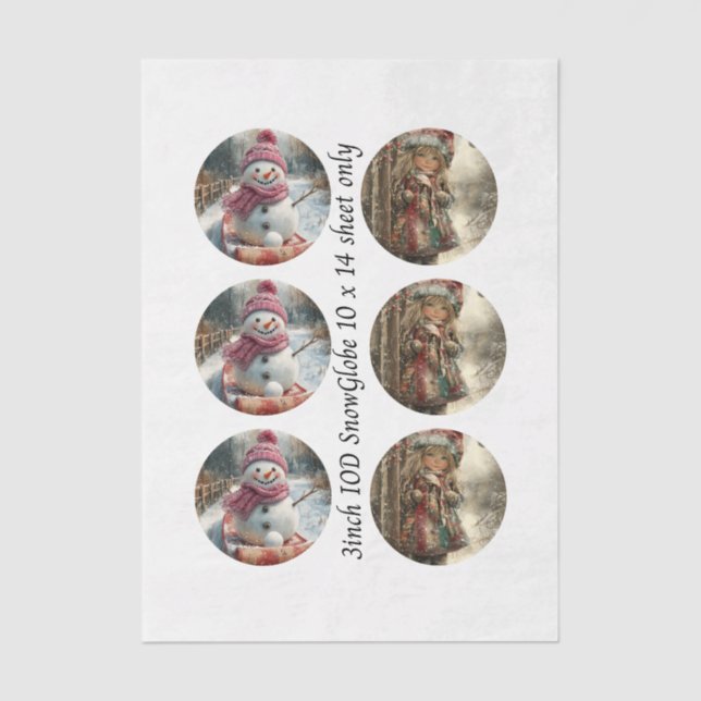 Decoupage 3" Mould Snow Globe Snowman & Girl  Seidenpapier (Vorderseite)