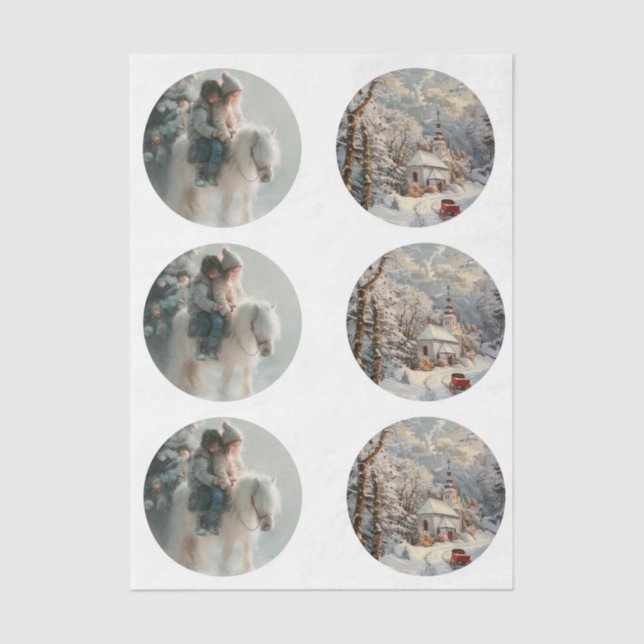 Decoupage 3" Snow Globe Moulds Child Horse Winter  Seidenpapier (Vorderseite)