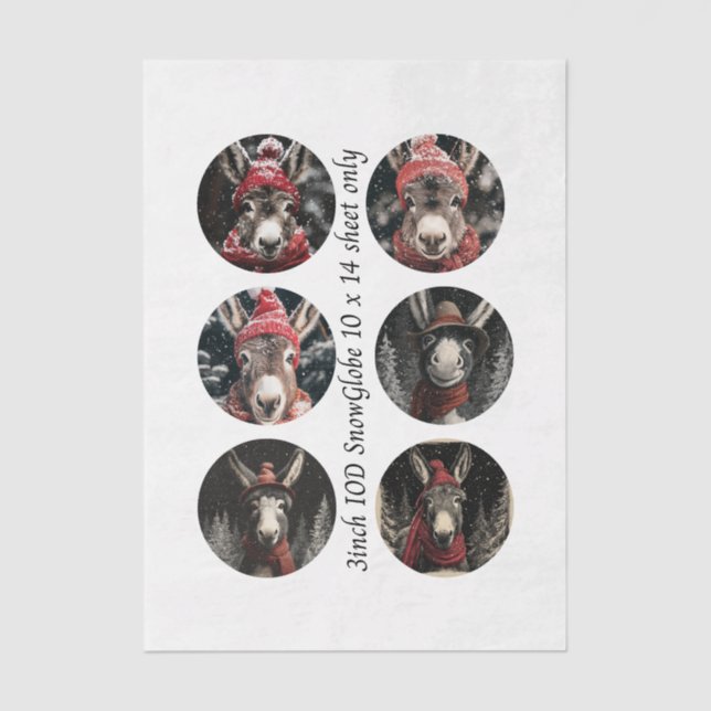 Decoupage 3" Snow Globe Moulds Whimsical Donkeys Seidenpapier (Vorderseite)