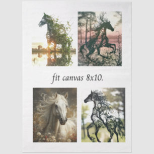 Decoupage 4 Pferdedesigns passend für 8x10 Leinwan Seidenpapier
