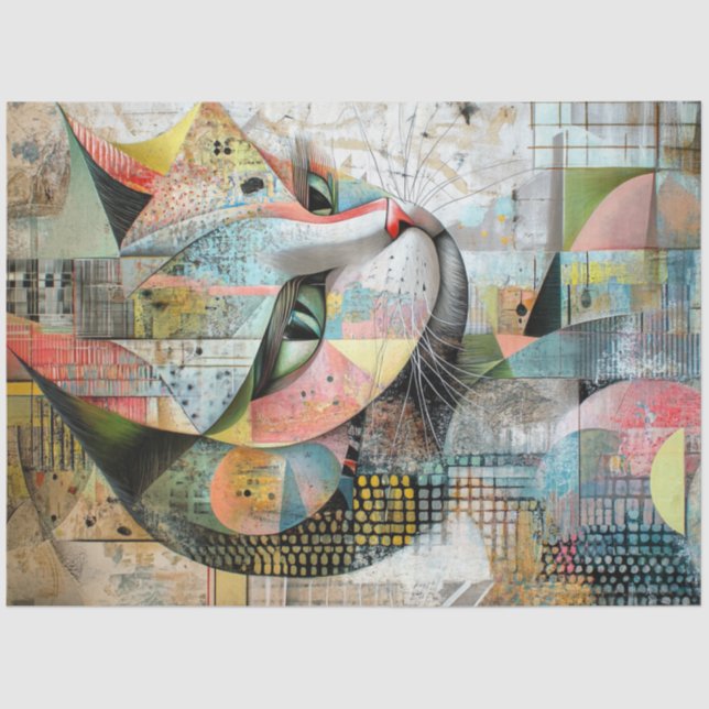 Decoupage Abstrakt Geometric Cat Face Form Seidenpapier (Vorderseite)