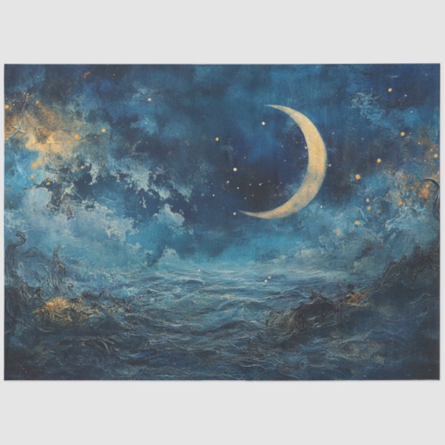 Decoupage Abstrakt Night Sky Crescent Moon Seidenpapier (Vorderseite)