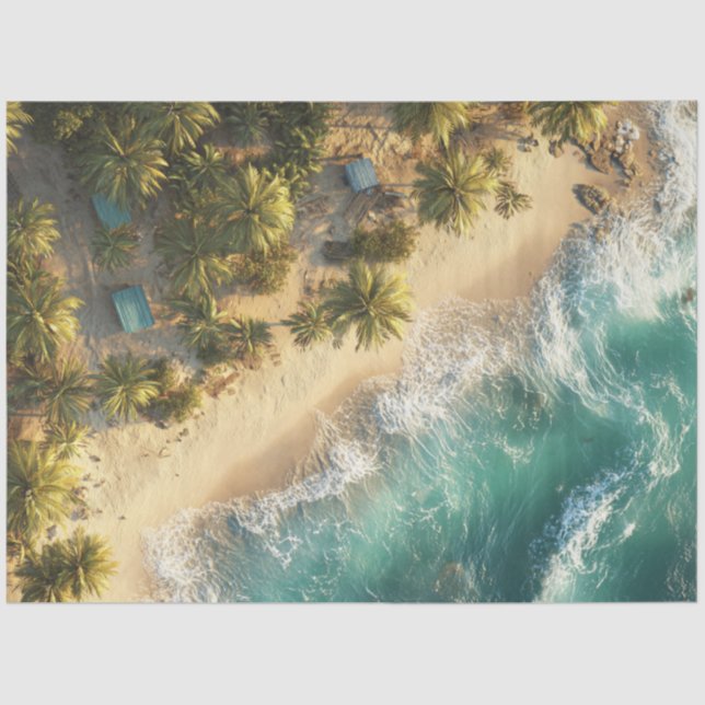 Decoupage Aerial Foto Hawaiian Beach Palm Bäume Seidenpapier (Vorderseite)