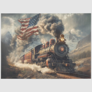 Decoupage American Flag Cloud & Train Seidenpapier