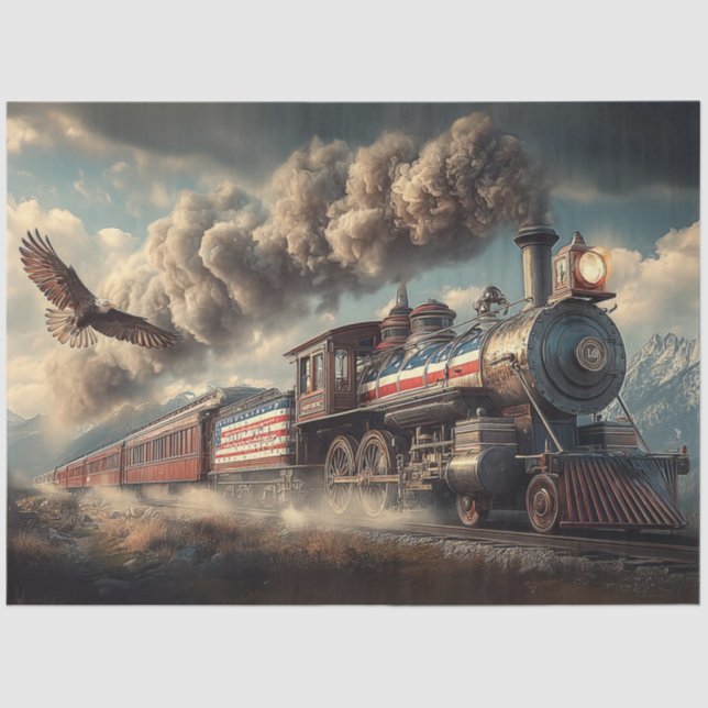 Decoupage American Locomotive With Flag & Eagle Seidenpapier (Vorderseite)
