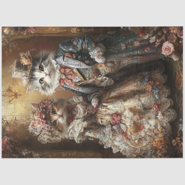 Decoupage Anthropomorphe Viktorianische Katzen Seidenpapier (Vorderseite)