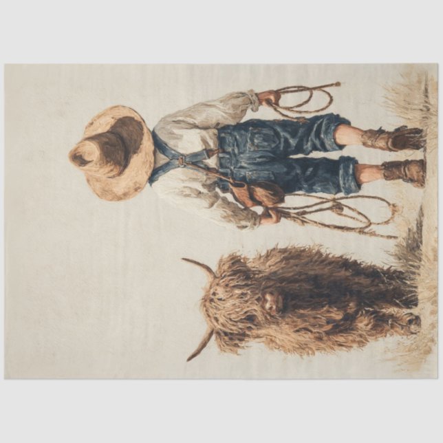 Decoupage Bauer Boy Highland Calf Seidenpapier (Vorderseite)