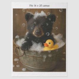 Decoupage Bear Cub Bubble Bath 16x20 Canvas Seidenpapier