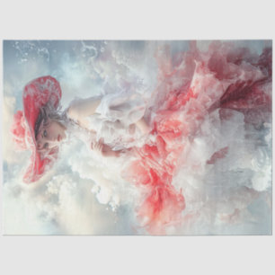 Decoupage Beautiful Frau Red White Cloud Kleid Seidenpapier