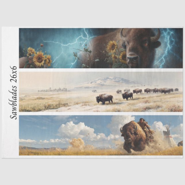 Decoupage Bison Sunflowers Western Rusti Handsaws Seidenpapier (Vorderseite)
